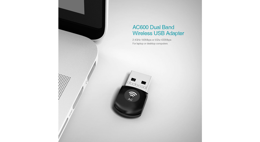 Dodocool Wireless USB Adapter WiFi Dongle AC 600 Dual Band with Support for Windows