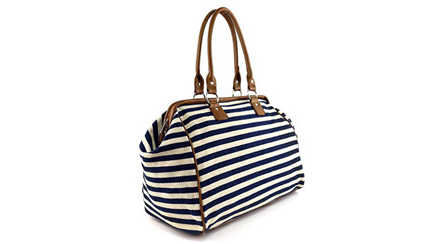 Classic Nautical Stripe 17" Framed Duffel Bag Carry On Shoulder Tote Handbag